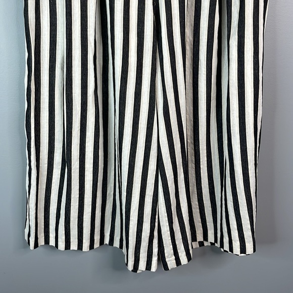 Coastal H&M Striped Linen Cropped Wide Leg High Waist Culottes Pants Pleated 10 - Picture 4 of 12